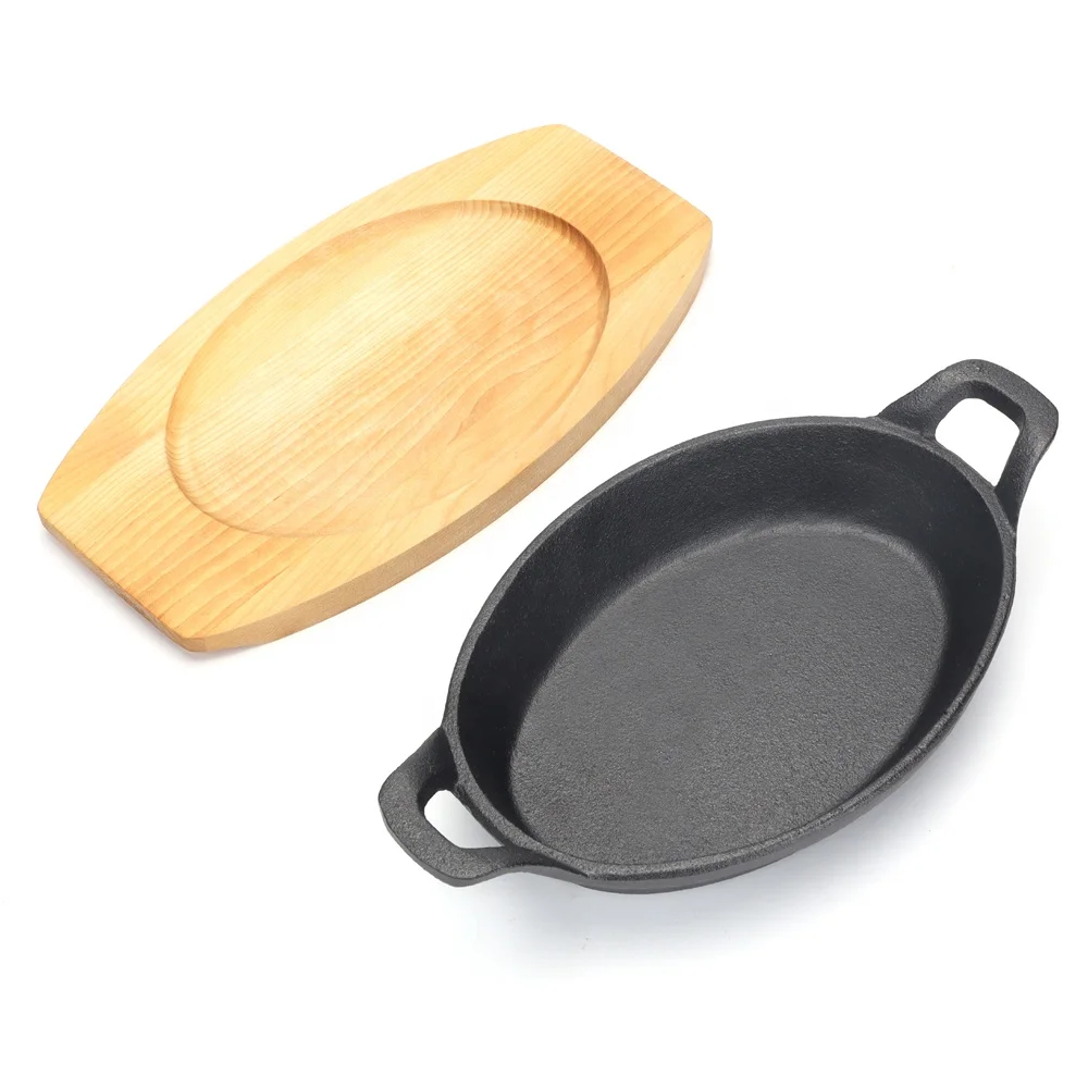 hot sale cast iron oval sizzle serving dish frying pan set high quality skillet pan cast iron cookware set