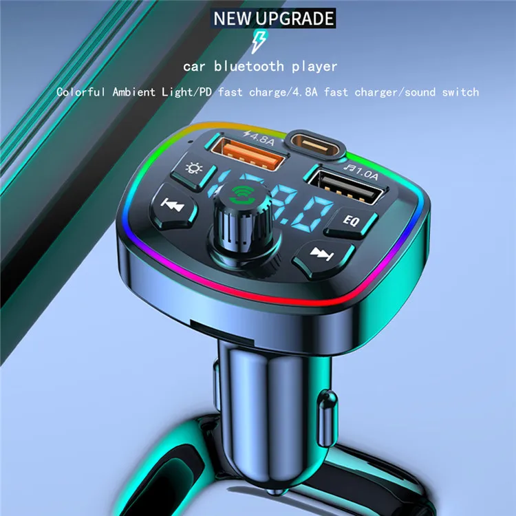 USB 4.2A Car Wireless 5.0 Charger FM Transmitter PD 18W Type-C Dual Colorful MP3 Music Player