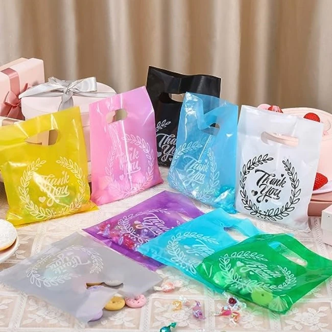Custom Die Cut Plastic Bags Die Cut Handle Bags Plastic Shopping Bags Thank You for Party Favor Business Cosmetics Boutique