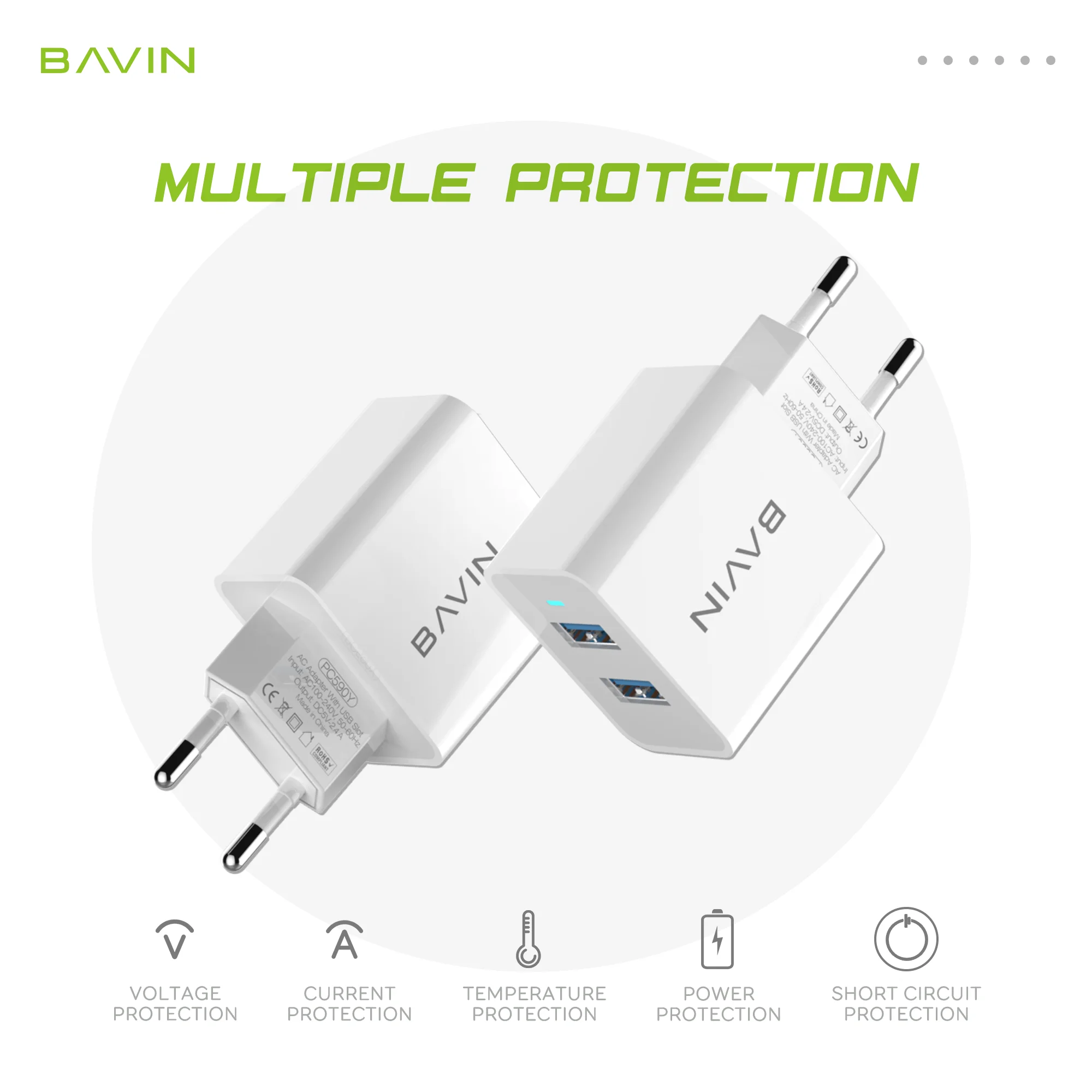 BAVIN PC590Y top selling products 2.4A charger with micro cable EU plug 2USB mobile charger for iphone android phone charger
