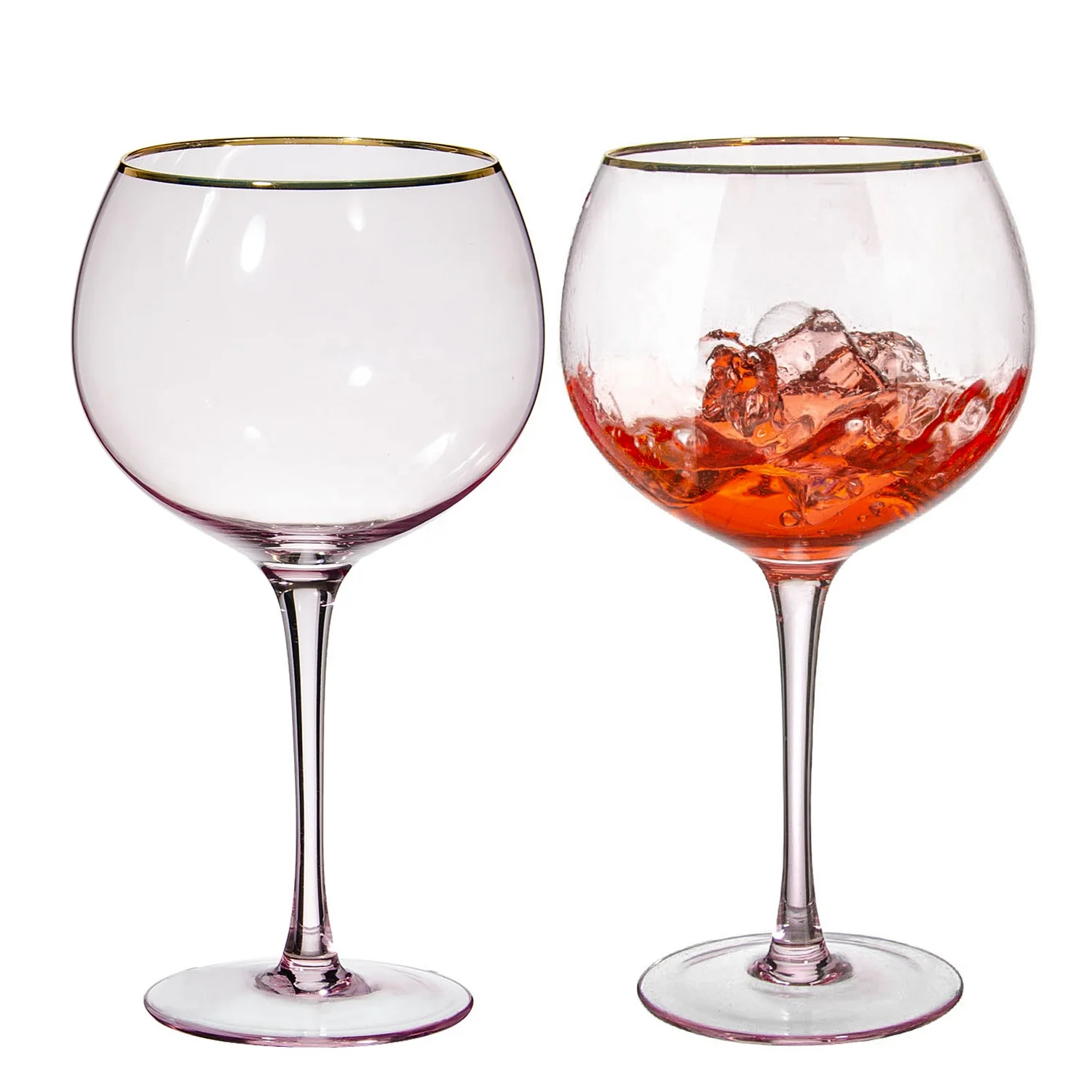 Samyo luxury bar crystal pink colored  Balloon gin glass red wine gobelt glasses with gold rim