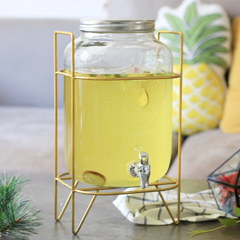 Wholesale Customized Clear Crystal Glass Iced Beverage 3.3l / 5l Dispenser Water Juice Drink Dispensers Bottle With Metal Stand