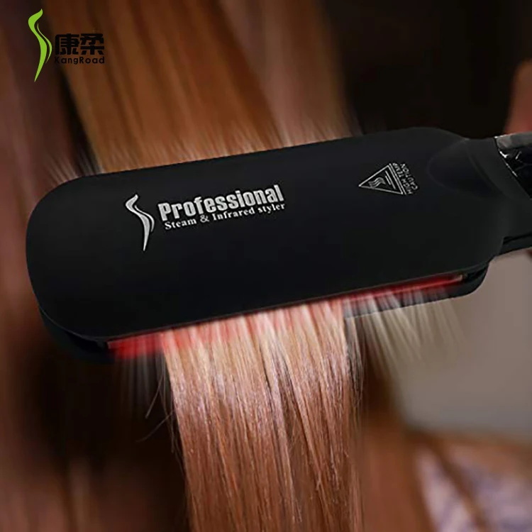 Professional manufactures Portable Private Label high-quality automatic steam and infrared hair straightener titanium flat iron