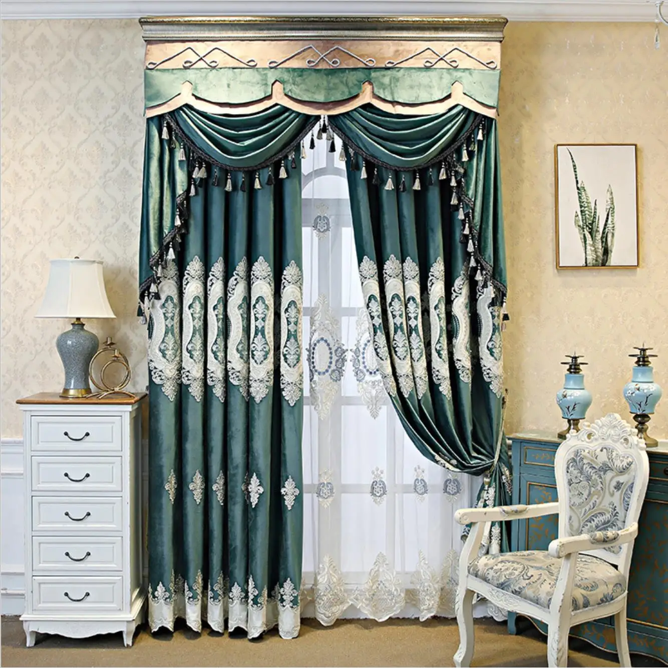 
Flannelette embroidered curtain window screen room luxury bedroom atmosphere luxury curtains for living room 