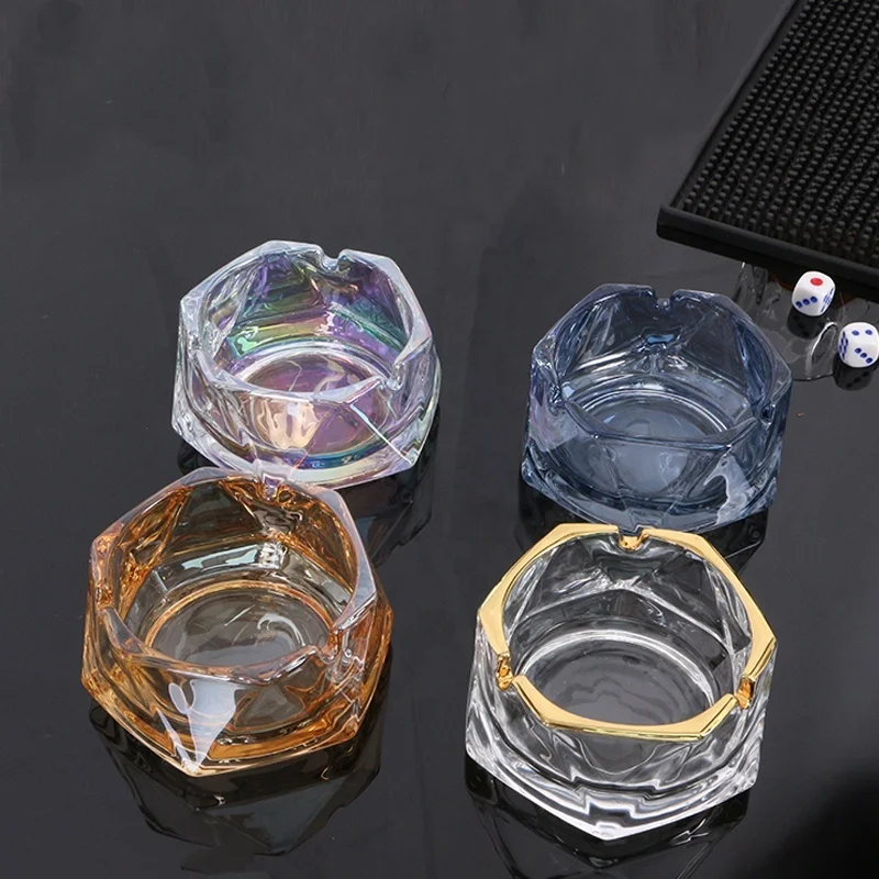 New design high quality hexagonal diamond shape luxury beautiful deep cigar ashtray glas crystal cut glass ashtray