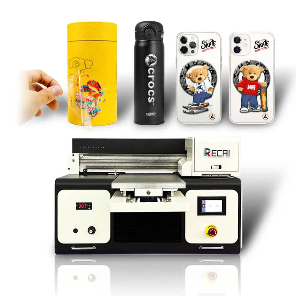 A3 Size RECAI New Product UV DTF Sticker Printer Flatbed Printer with DX8 Heads for Epson