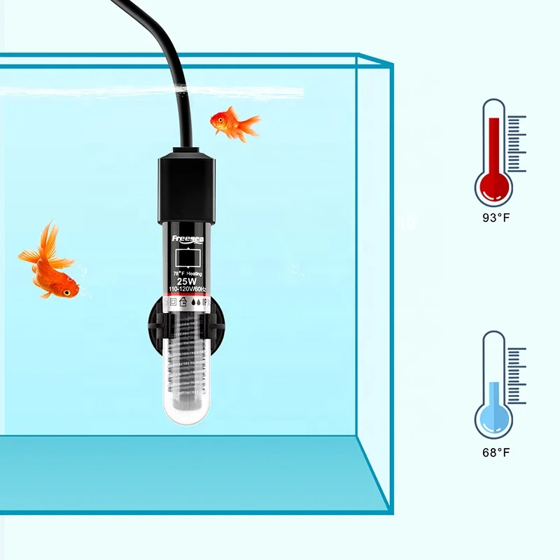 Freesea Stocked FS-110 Aquarium Heater 25W 50W 110V 120V 240V 50HZ 60HZ Submersible Aquarium Heating Rod For Small Fish Tank