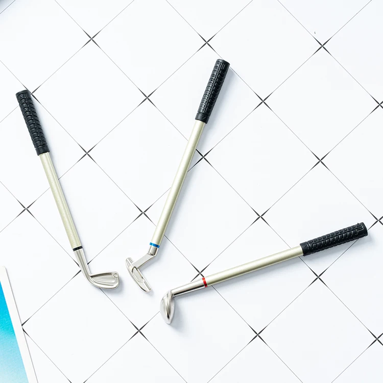 JH 2024 Multi-color Refills Novelty Golf Putter Club Black Red Blue Ink 3 In 1 Golf Shaped Metal Pen Sets