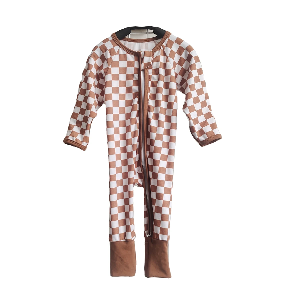 Babies and Toddlers Convertible Romper Checker Bamboo Zipper Footie Pajama