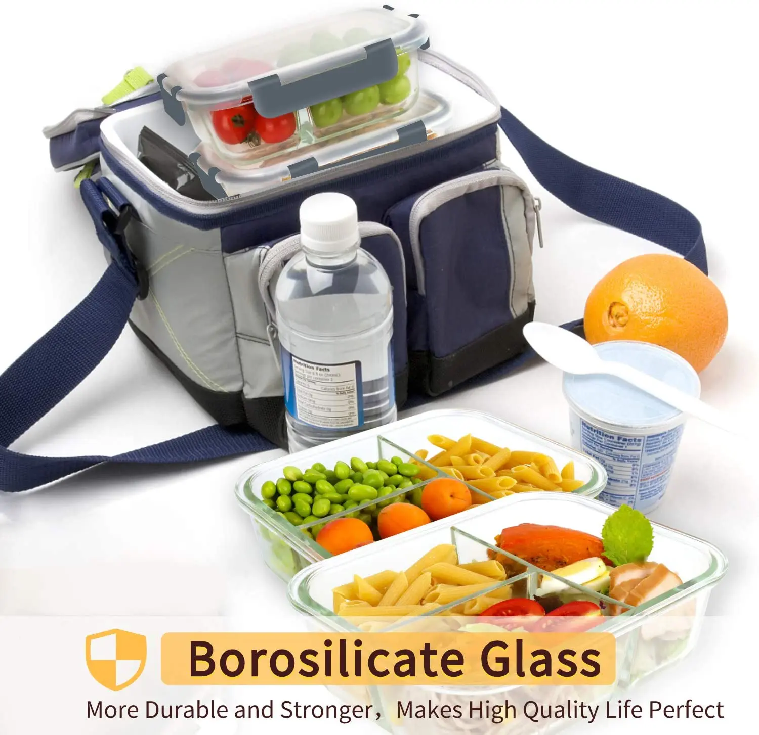 8 Pack Glass Meal Prep Containers 3 Compartment Glass Food Storage Containers with Lids Airtight Glass Lunch Boxe