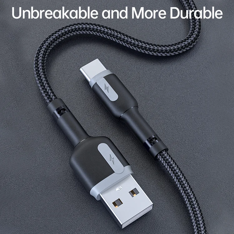 High quality USB-C braided charging cables 2.4A TPE single point bulged USB charging cable for cellphones like Huawei Samsung