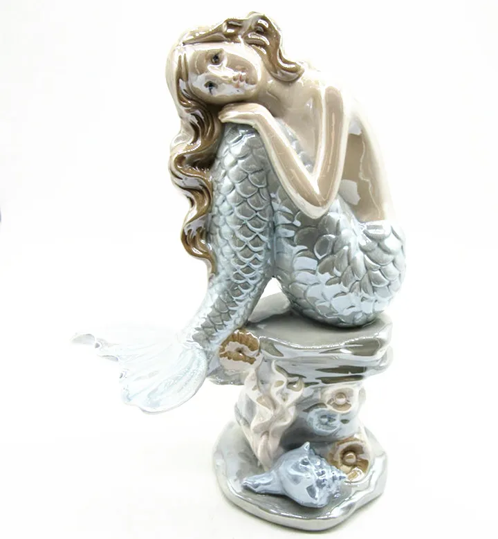 Ceramic kneel mermaid  statue ,mermaid figurine decorations