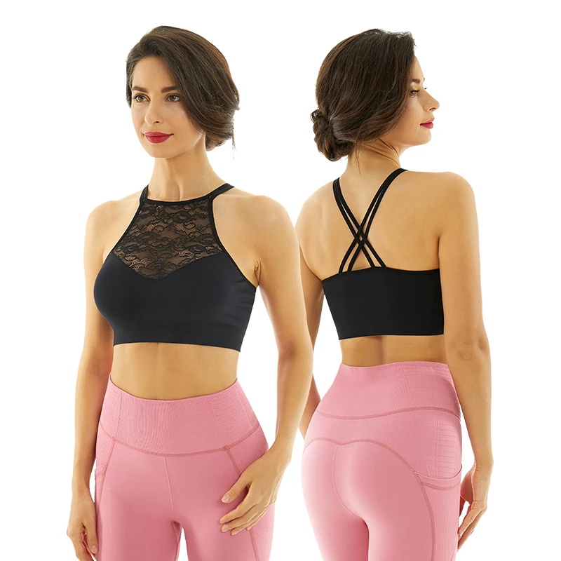 WZX Customized Womens Every Day High Neck Lace Halter Cutout Back Strap Seamless Bralette Size One-piece Wire Free Bralette Bra