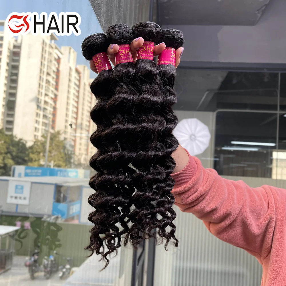 GS hair company guangzhou wholesale market spring curly deep wave virgin brazilian hair bundles for biack women