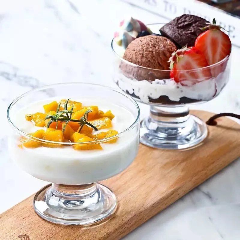 Cheap Factory Discount Amazon Hot Amber Large Glass Mixing Bowl Round Salad Glass Ice Cream Bowl