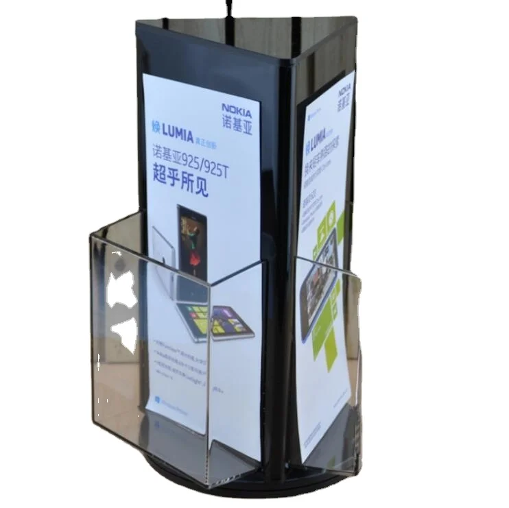 Clear 3 Pockets Rotating Magazine Rack Acrylic