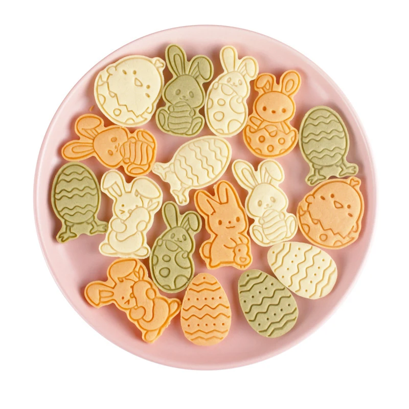 8Pcs/Set Easter Cookie Mold Egg Rabbit Biscuit Cutter Baking Tools Plunger Stamp Die Food Grade Plastic Fondant Cake Tools