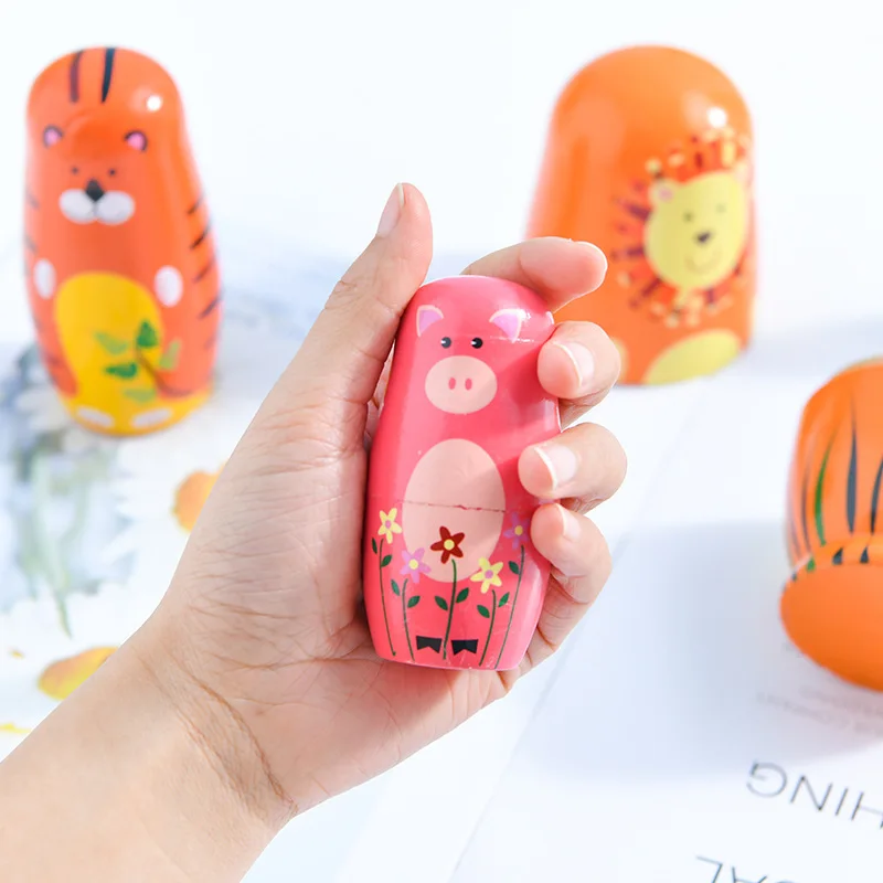Factory Wholesale Hot Sale Wooden Nesting Animal Doll Cartoon Cute Animal Pattern Educational Wooden Nesting Dolls For Kid