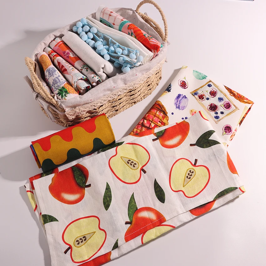 HOSHOM Newest High Quality Cotton Kitchen Towel Dish Cleaning Cloth Microfiber Absorbent Bright Colorful Printed Tea Towel