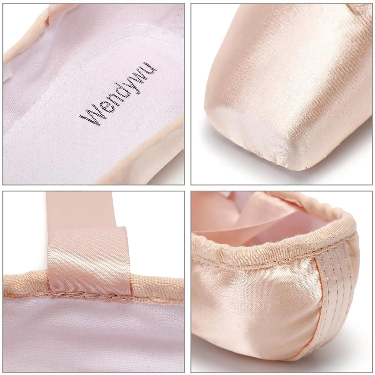 WENDYWU Girls Womens Dance Shoe Pink Ballet Pointe Slippers Ballet Flats Shoes with Ribbons Toe Pads Black Pink Red