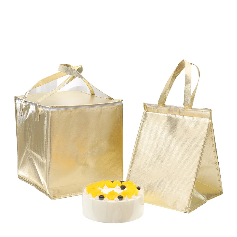 Wholesale Promotional Custom Imprint Eco Friendly Portable PP Non Woven Ice Cooler Bag Insulated Gold Waterproof