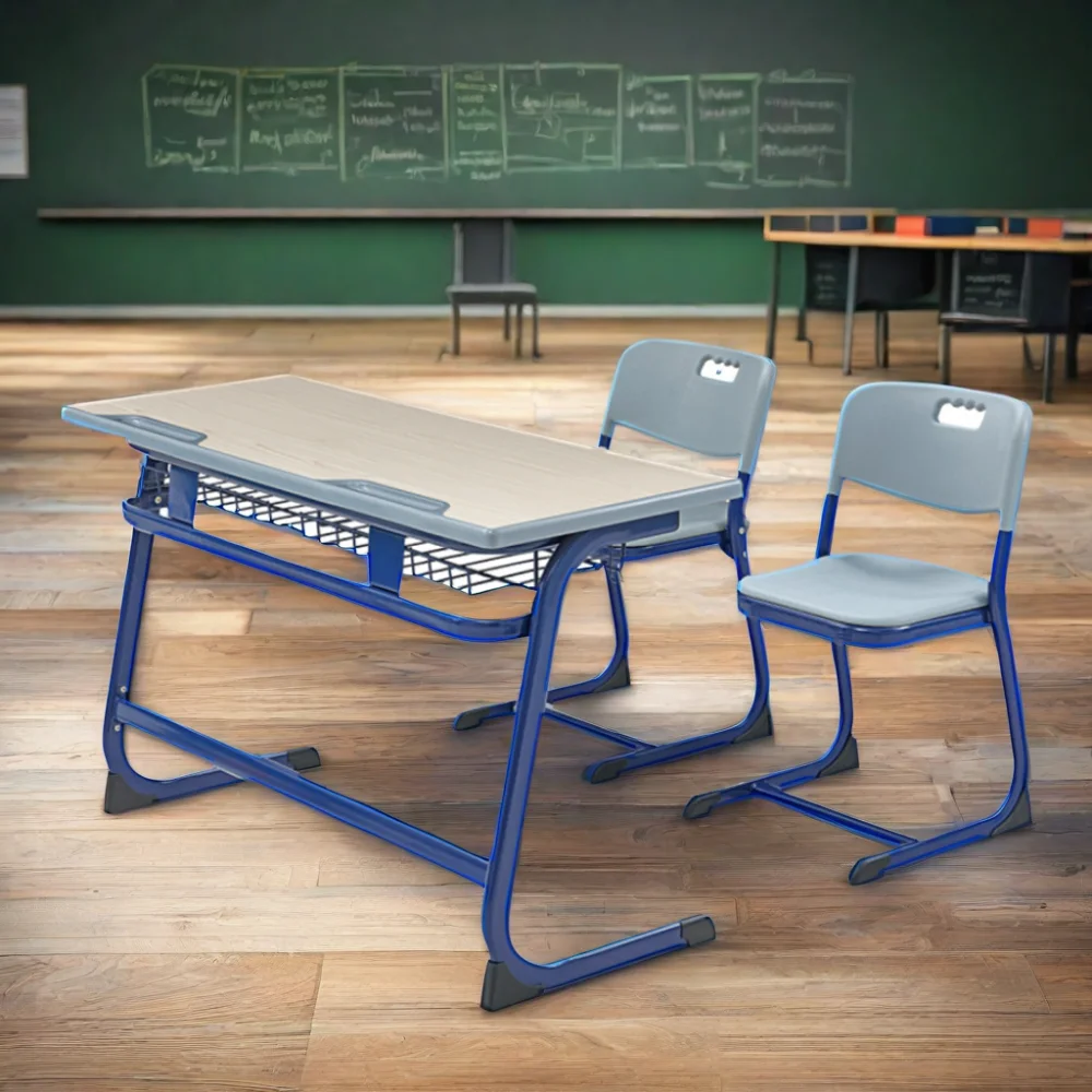 Elementary School classroom Double Seat Student Desk with wood chair for study in Bedroom or Classroom Setting