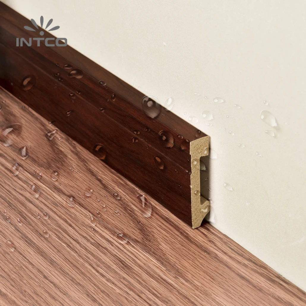 INTCO Hot Selling Quick Install Waterproof Plastic Wood-color Skirting Moulding Flooring Baseboard