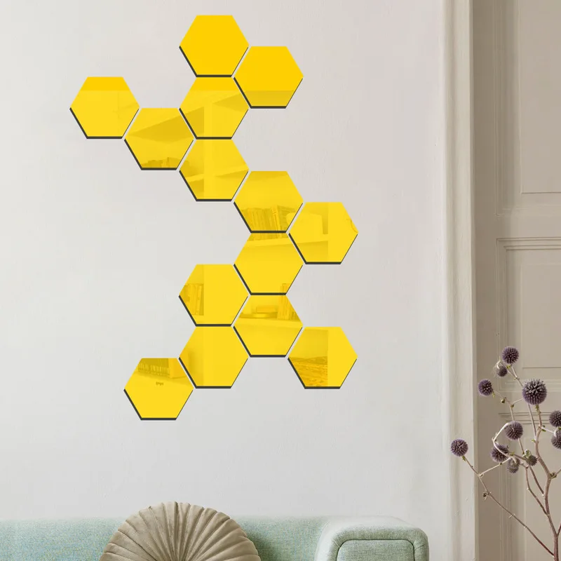 hexagon acrylic mirror wall sticker three-dimensional self-adhesive wall sticker home decoration wall sticker