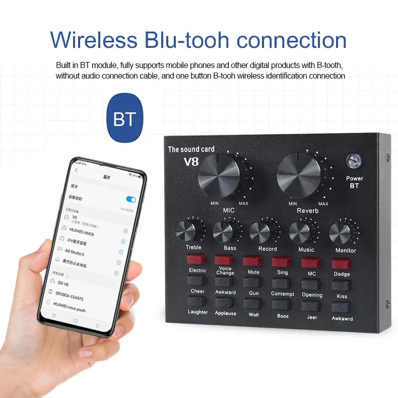 Мобильный пение прямая трансляция Carte Son Usb Tarjeta De Sonido Soundcard V8 комплект для караоке Звуковая карта звукозаписи в