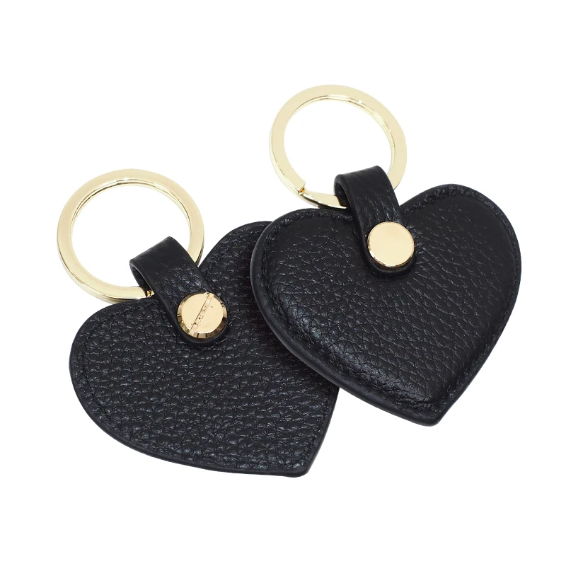 Good Quality Women Leather Keychain Heart Shape Genuine Leather Keychain Ring Car Key Holder (Black)