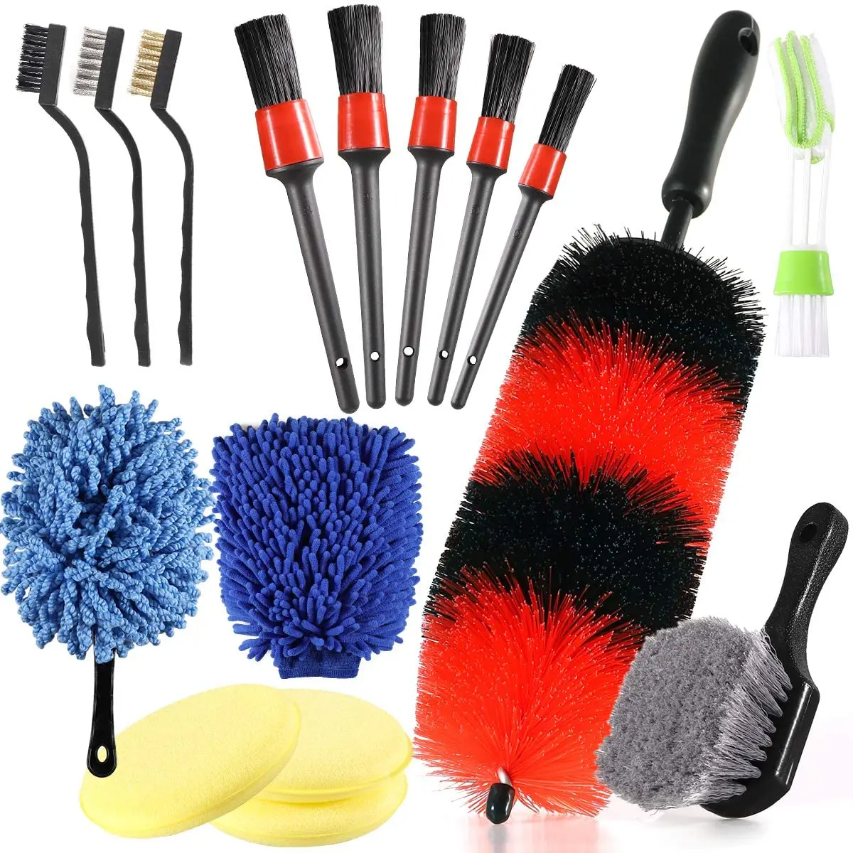 
16 Pcs Car Wheel Detailing Brush Set 5 Car Detail Brush for Automotive Cleaning Wheels 17 inch Long Soft Brush 