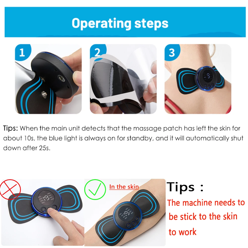 Portable Electric Body Massage Tool Pulse Muscle Stimulator Mini Electric Neck Back Butterfly Massager Pads Mini Massage Patch