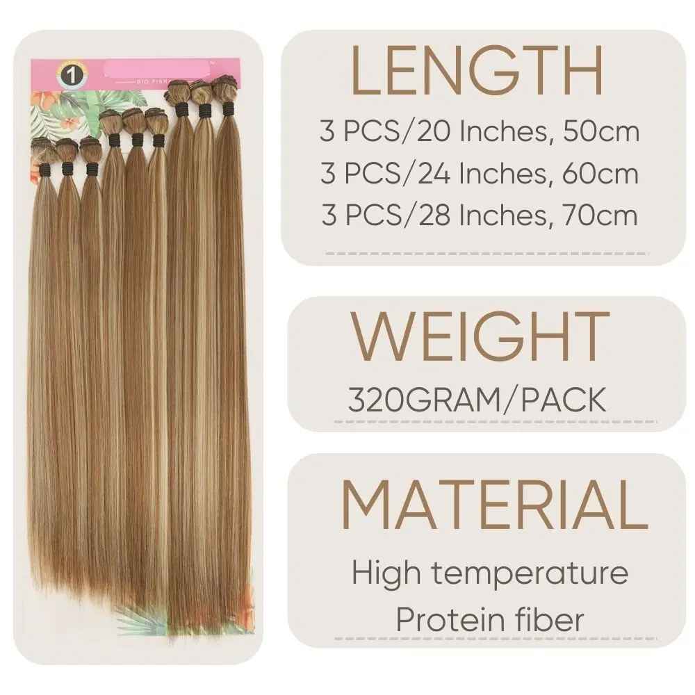 9 PCS Bone Straight Hair Weaving Bundles Pack Synthetic Straight High Temperature Protein Fiber Hair Extension Vendor For Women