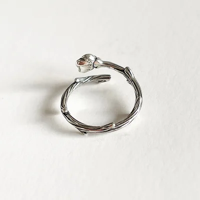 Vintage Rose Design Korean Jewelry Handmade Silver Elegant Opening Flower Ring Fashion Sterling Silver Rings For Women