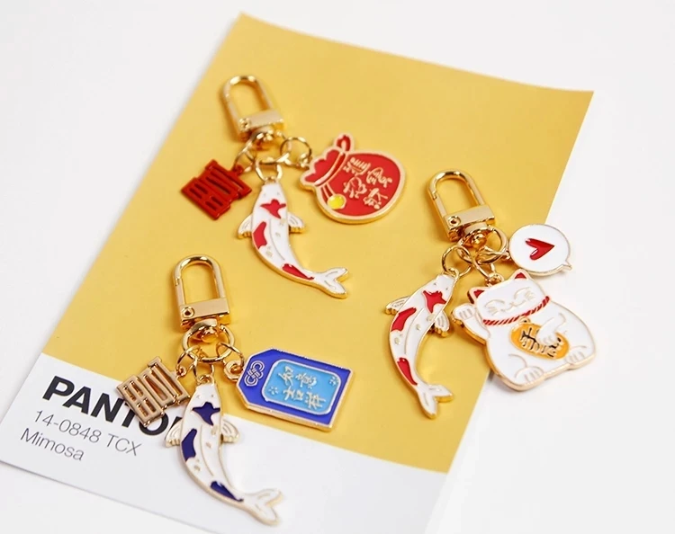 2021 Japan Anime Maneki Neko Lucky Cat Fortune Koinobori Keychain Key Chain Car For Women Bag Pendent