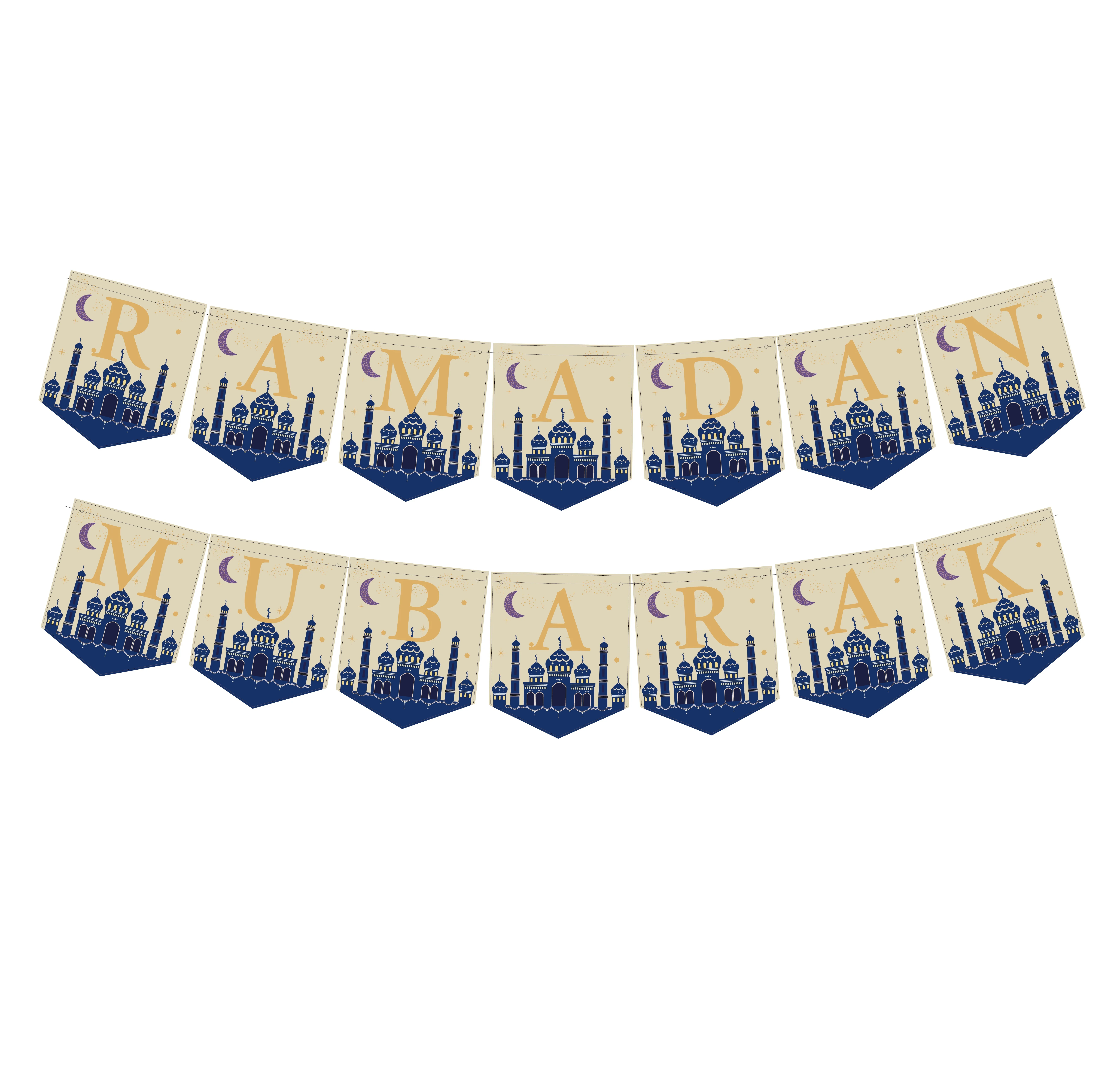 Ramadan Mubarak Banner Ramadan Decoration Eid Festival Muslim Islamic Hanging Garlands for Home Party Supplies