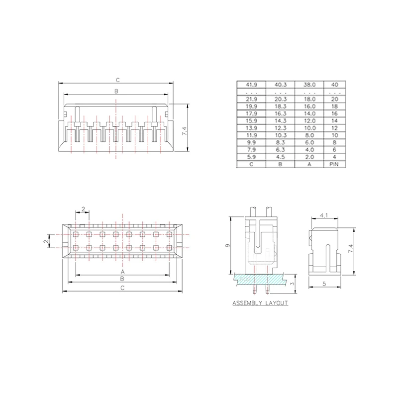 PHD 2.0mm Double Row Terminal Wire Connecting Wire 2*2/3/4/5/6/7/8/9/10p Single and Double Head Electronic Cable 1007-26awg