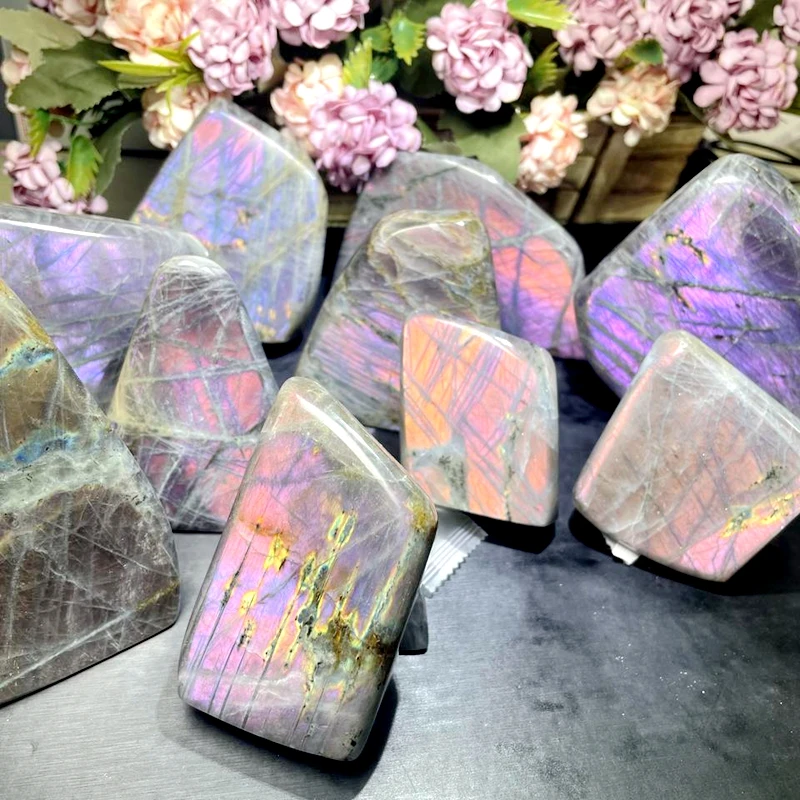 Wholesale pink purple flashy labradorite freeform healing crystal rainbow labradorite sand for decoration
