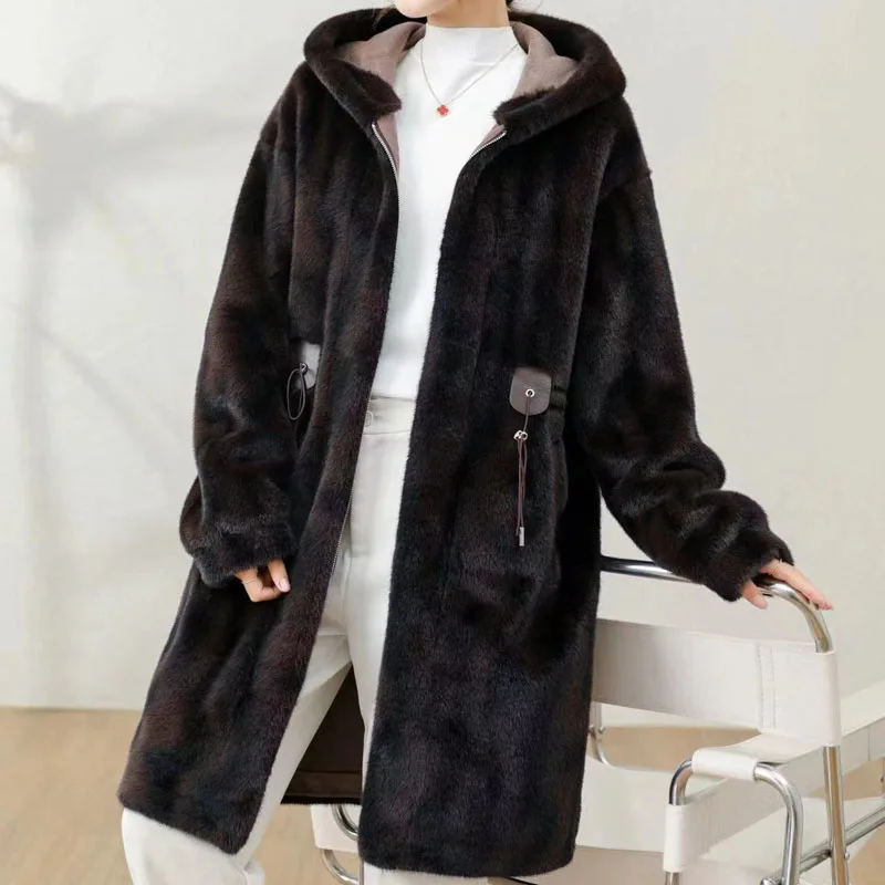 Custom Factory Sales Women Winter Natural Fur Jackets Long Sleeve  2024  Fur Coat for women white smooth soft faux fur for coat
