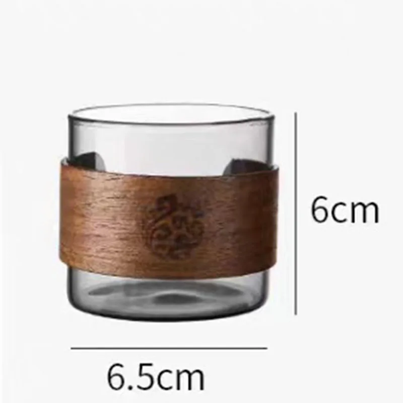 39Years Factory High Borosilicate Glass Tea Cup Wooden Holder Small Size Grey Color Glass Tea Mug 150ml Capacity