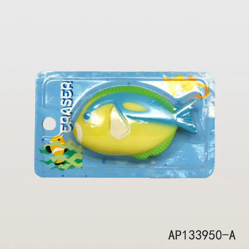 OEM wholesale Custom school supplies 3d fish shape Eraser for children PVC material rubber cute pencil Eraser for kid