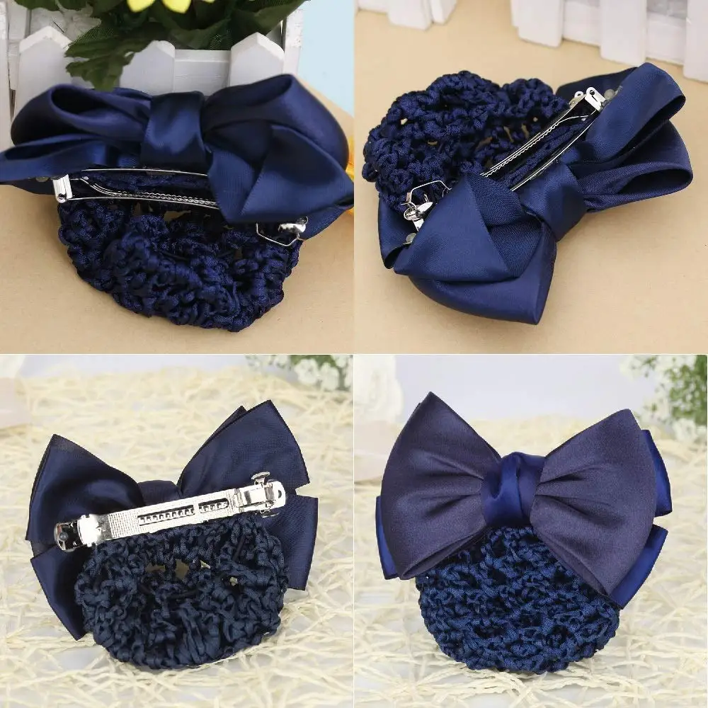 Bowknot Snood Net Barrette Hair Clip Bun Cover Hairnet Lace Bow Decor for Woman Custom