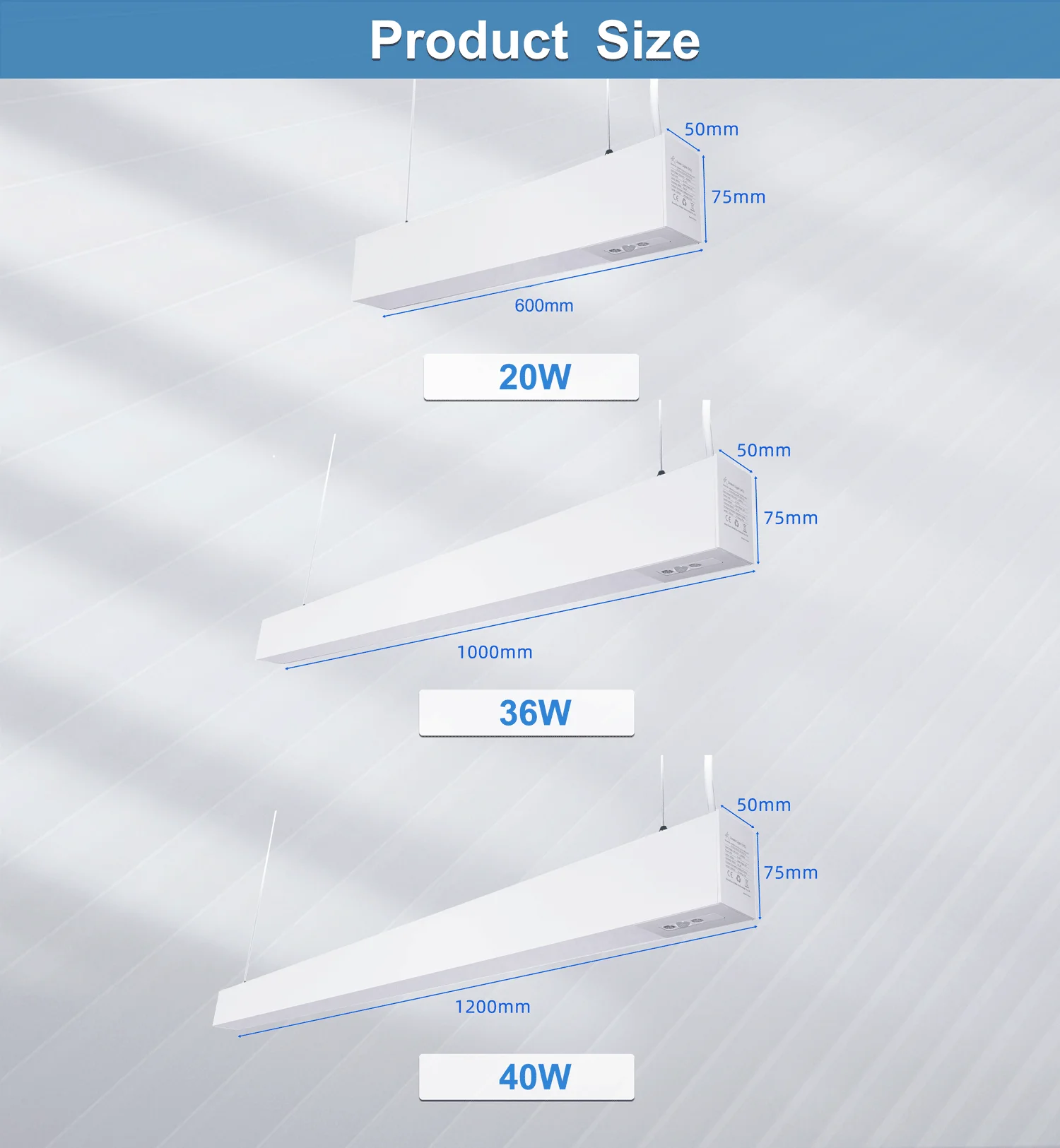 120lm/w Wide Suspended Led Linear Profile Light Linkable Aluminum Led Linear Lights with Sensors