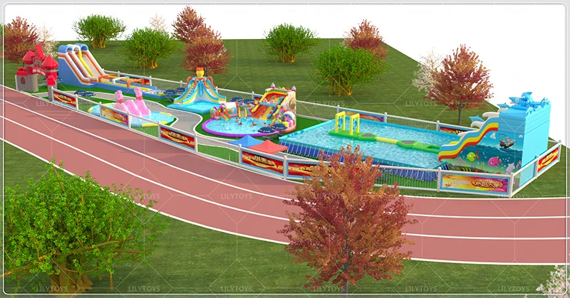 Lilytoys Outdoor Large Land Mobile Inflatable Water Park Inflatable Multi-Sports Water Park for Adults