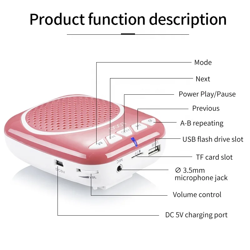 Voice Amplifier With Wired Microphone Portable Rechargeable Personal Ultralight Mini Audio Speaker For Teachers