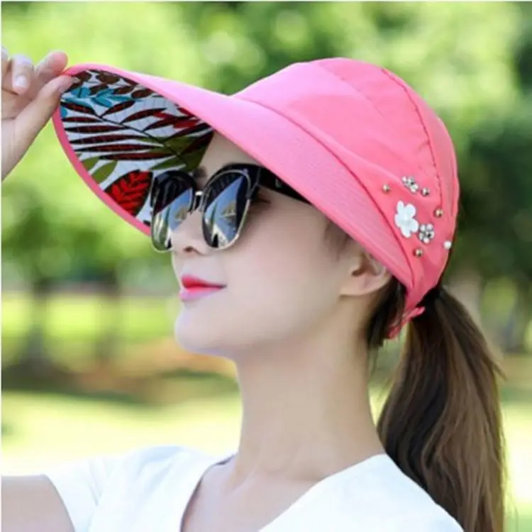 women Sun Hats Visor Fishing Fisher Beach Hat UV Protection Cap Casual Women Summer Caps Ponytail Wide Brim Hat
