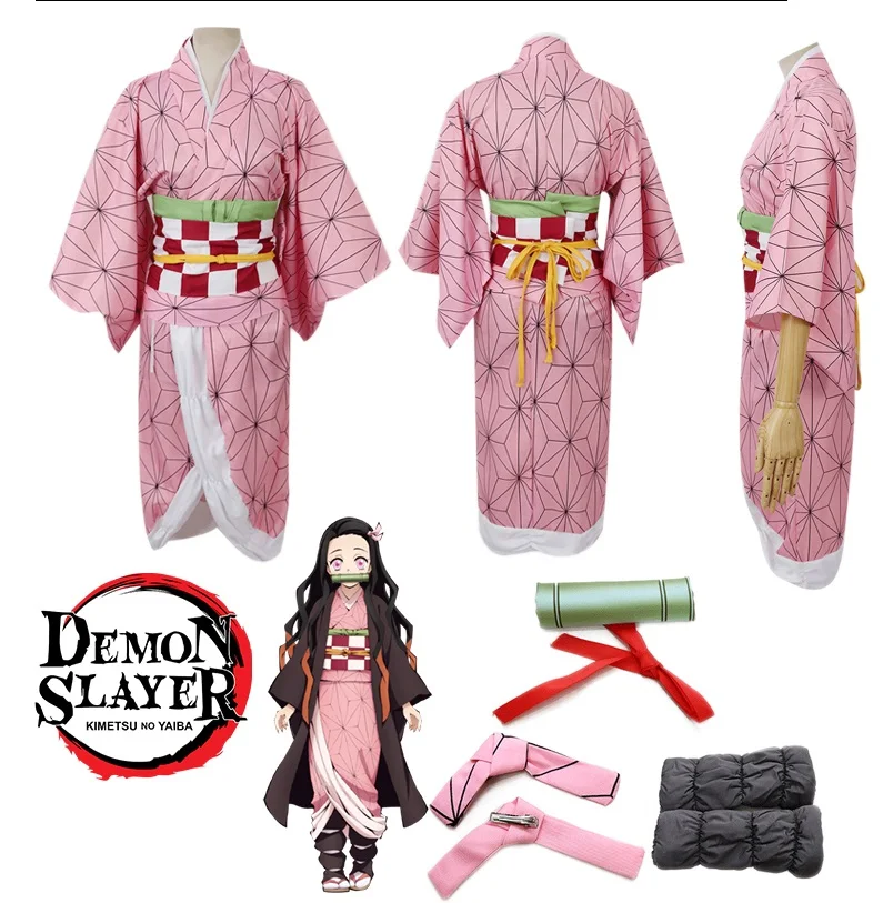 Аниме «Демон» Истребительница kimetsu без Yaiba камадо Nezuko парик для косплея для маленьких девочек, для взрослых, женская пижама Хэллоуин наряд для костюмированной вечеринки реквизит