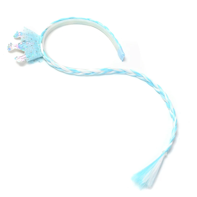 Glitter Sequins Bowknot Hair Braid hairband Crown And Bow Hairhoop Accessories Princess Braid Wig Cute Kids Headbands
