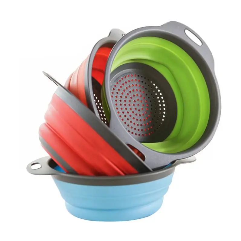 New Silicone Products Collapsible Folding Fruit Vegetable Filter Water Colander Basket Silicone Draining Basket For Kitchen