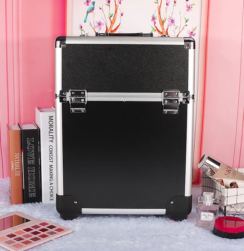 Professional Rolling Makeup Case Cosmetology Case With Wheels 2 Large Drawer Nail Trolley Case Traveling Cosmetic Box